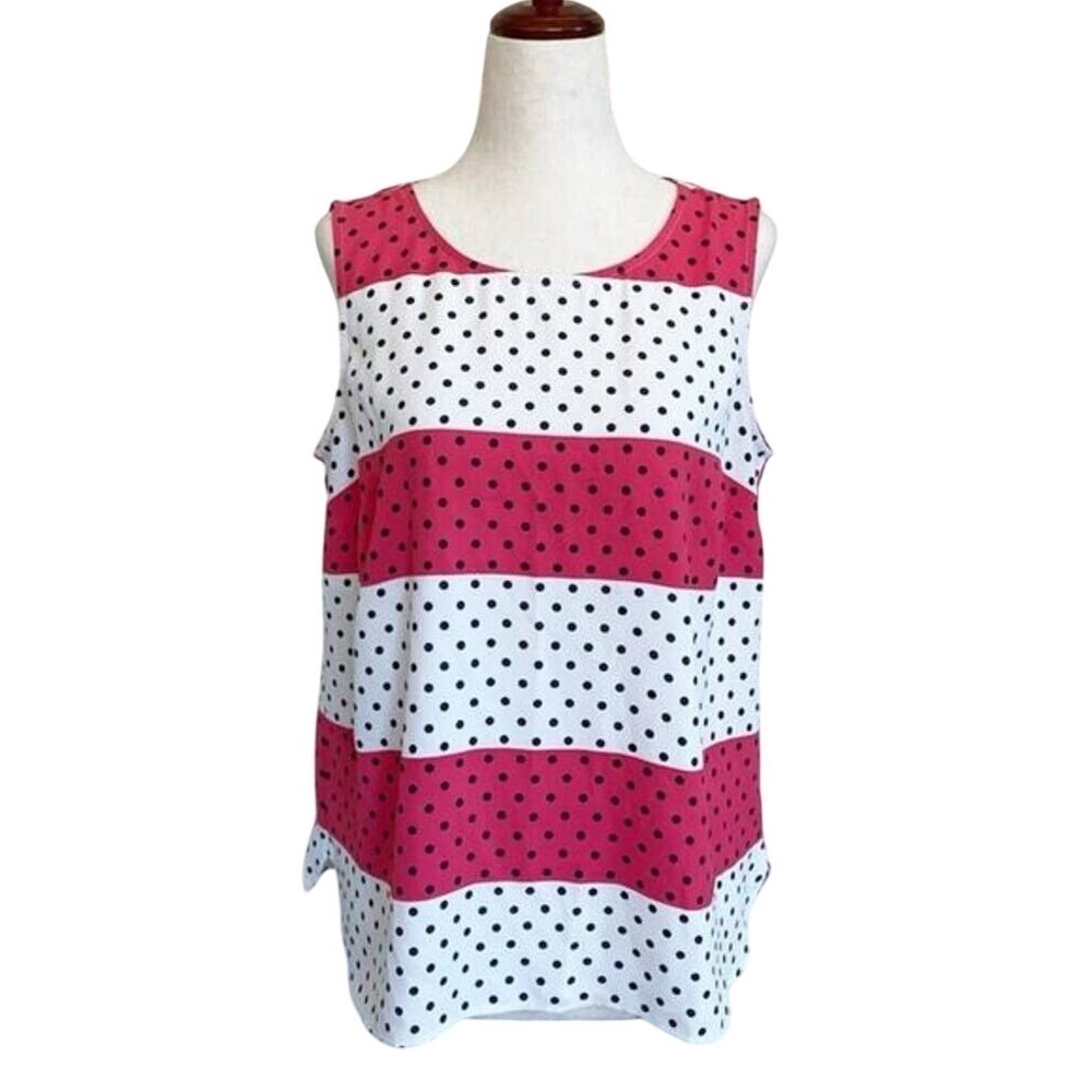 Talbots Petites Pink White Striped Polka Dot Sleeveless Blouse - MP